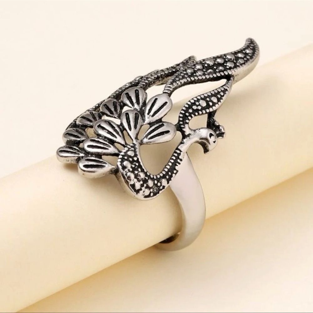 Silver Peacock Cuff Ring - Picture 2 of 3
